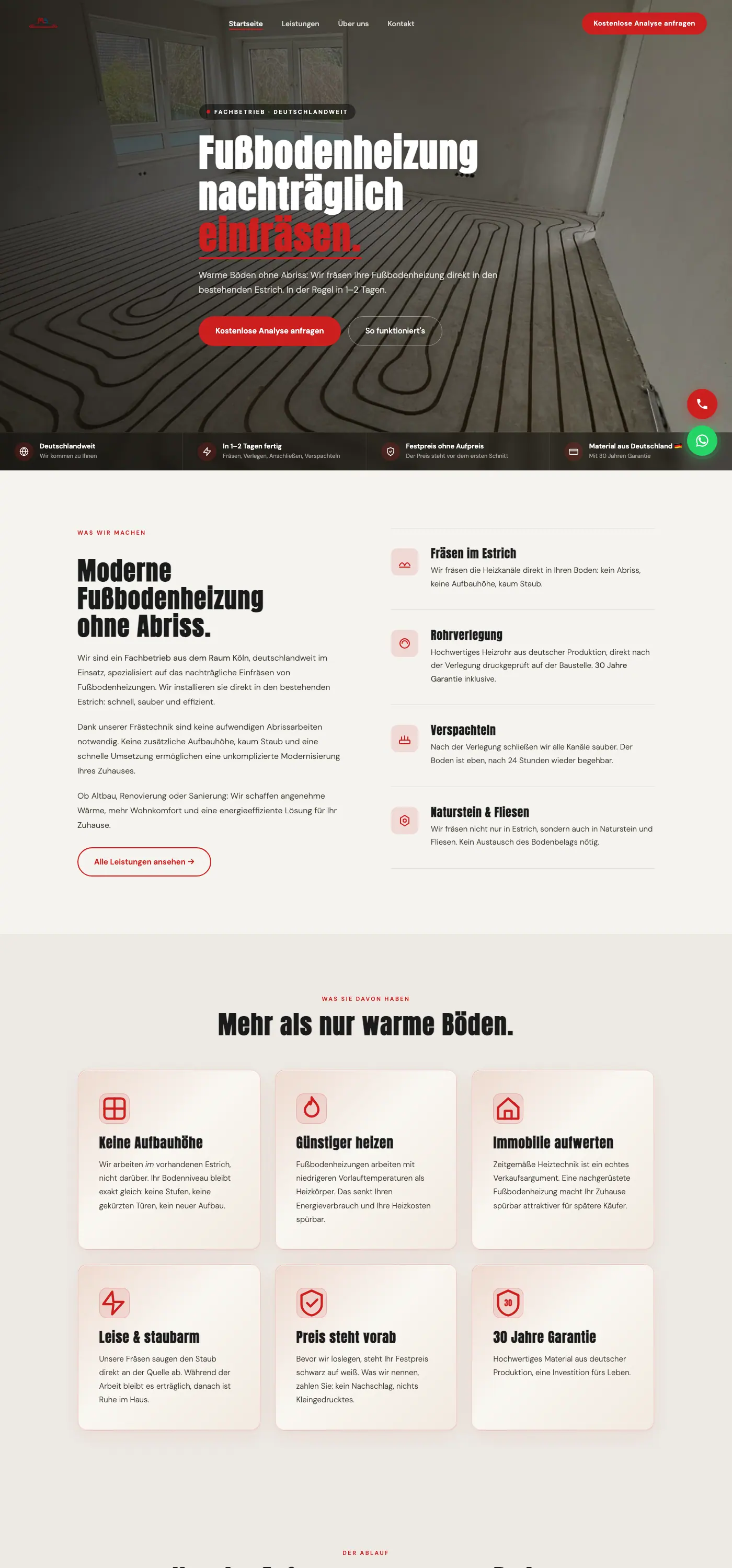 Website von MS Fußbodenheizung