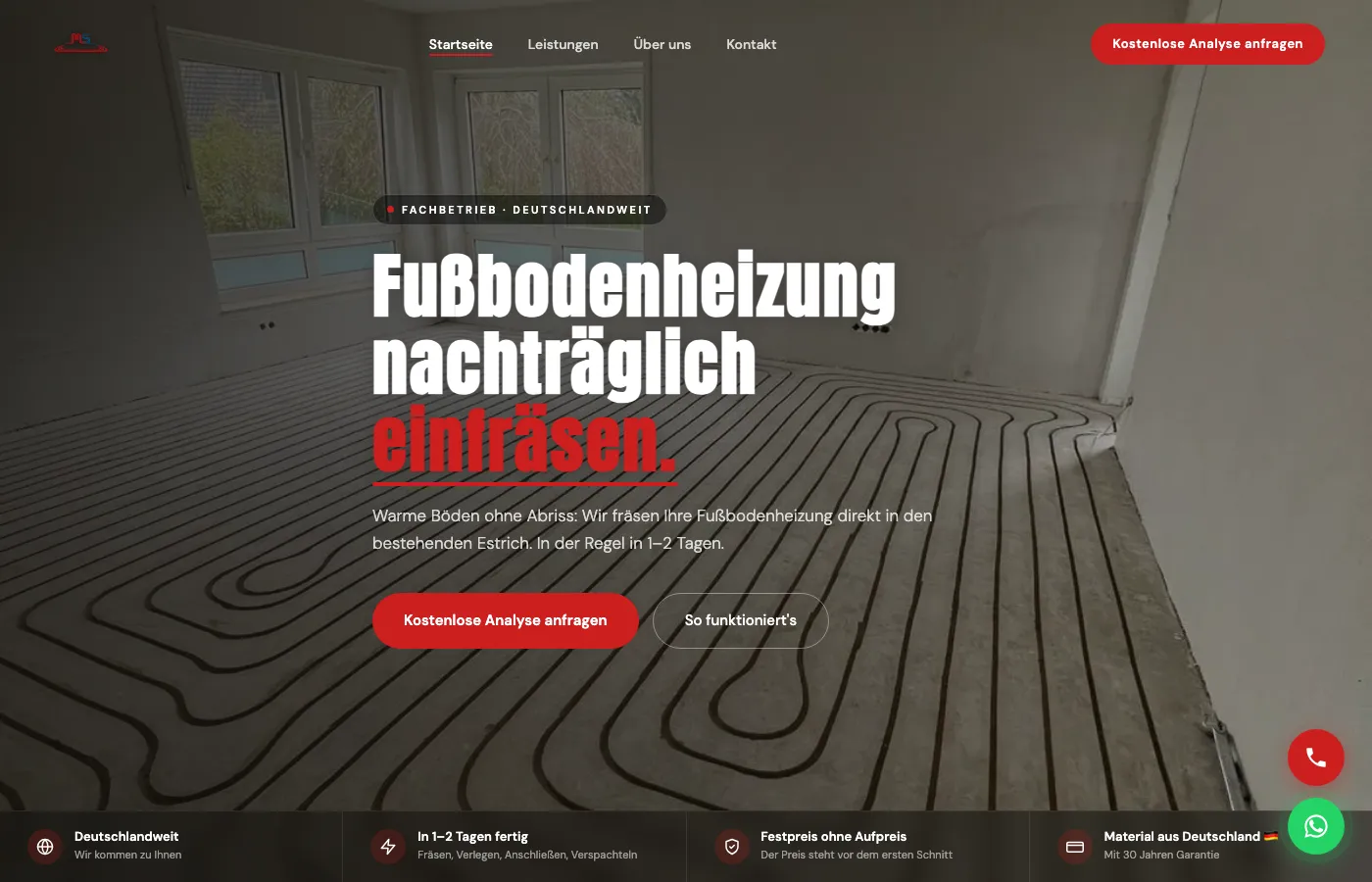 Website von MS Fußbodenheizung